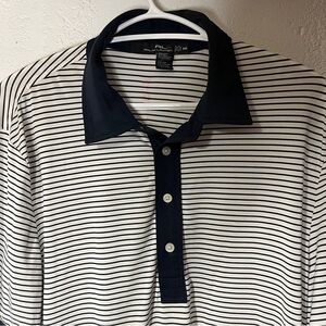 RLX Ralph Lauren Golf Polo Shirt Mens Size M Black White Stripe Performance Lux
